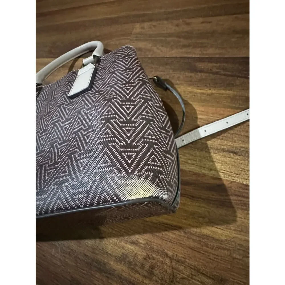 Aldo Patterned Taupe Satchel with Cream Trim